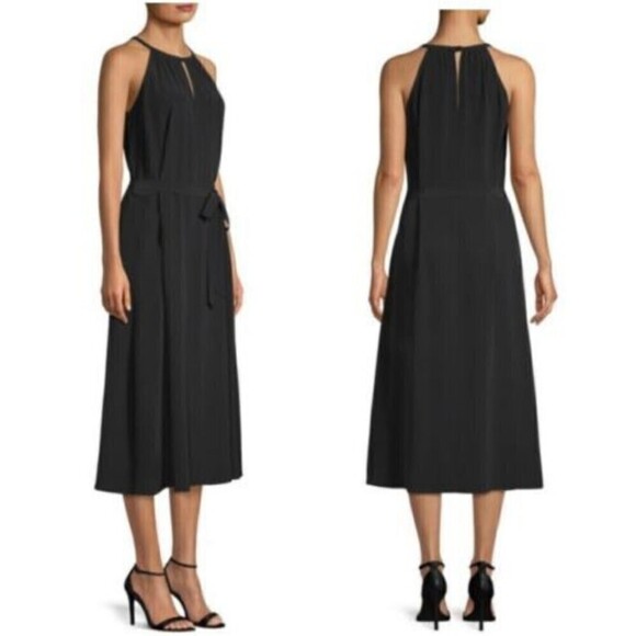 Eileen Fisher Women Size S Black Tencel Viscose Crepe Midi NEW Halter Dress - Picture 3 of 16